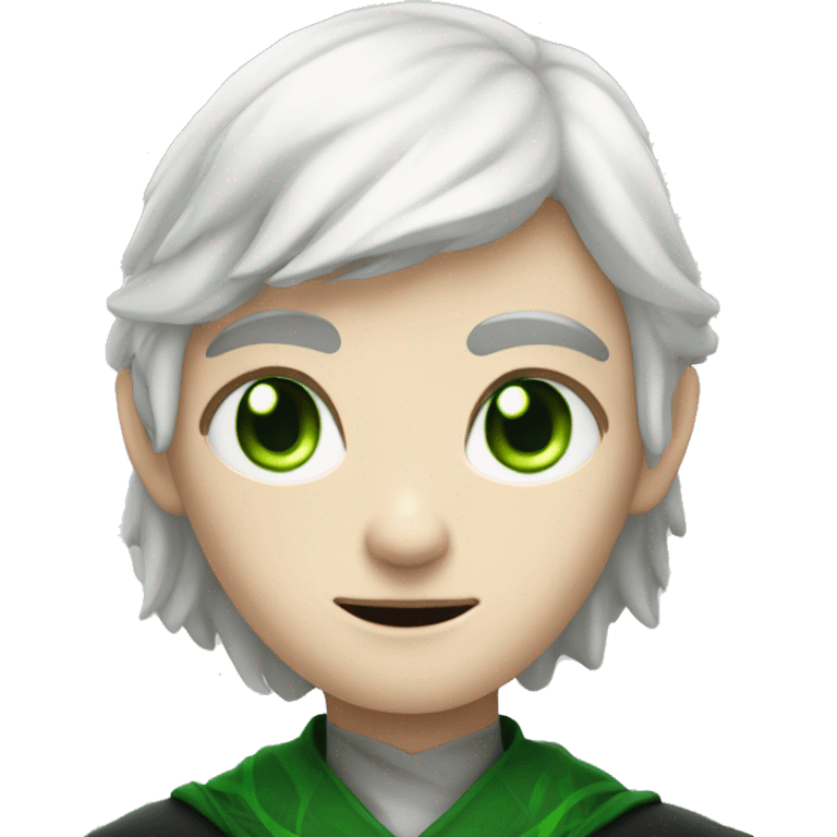 teenage white-skinned wizard with black hair, green eyes in green disgue emoji