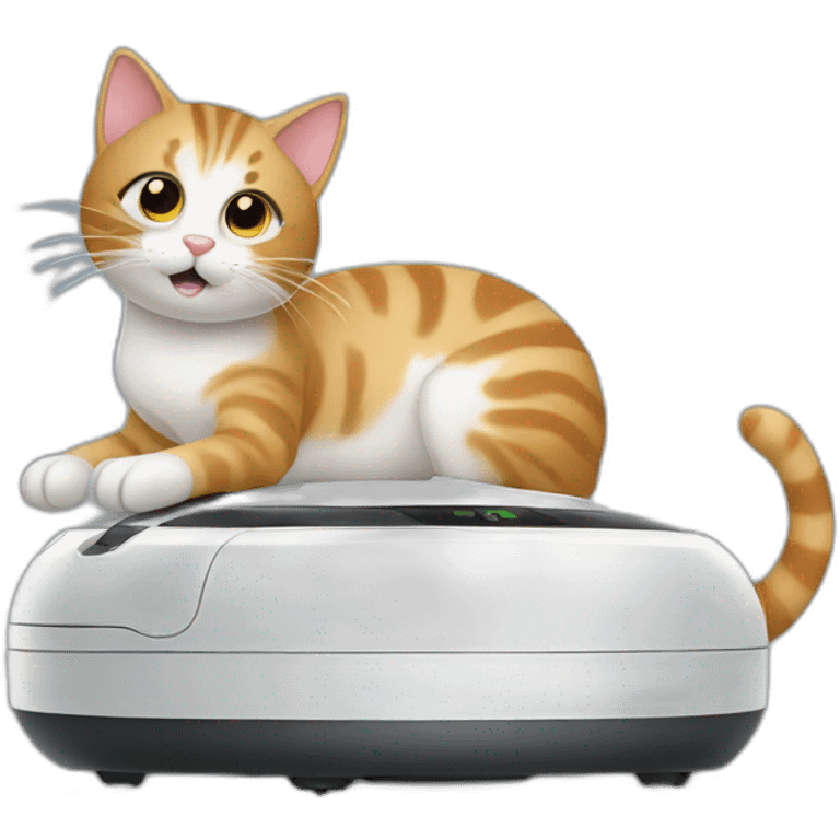 A cat on a robot vacuum cleaner emoji