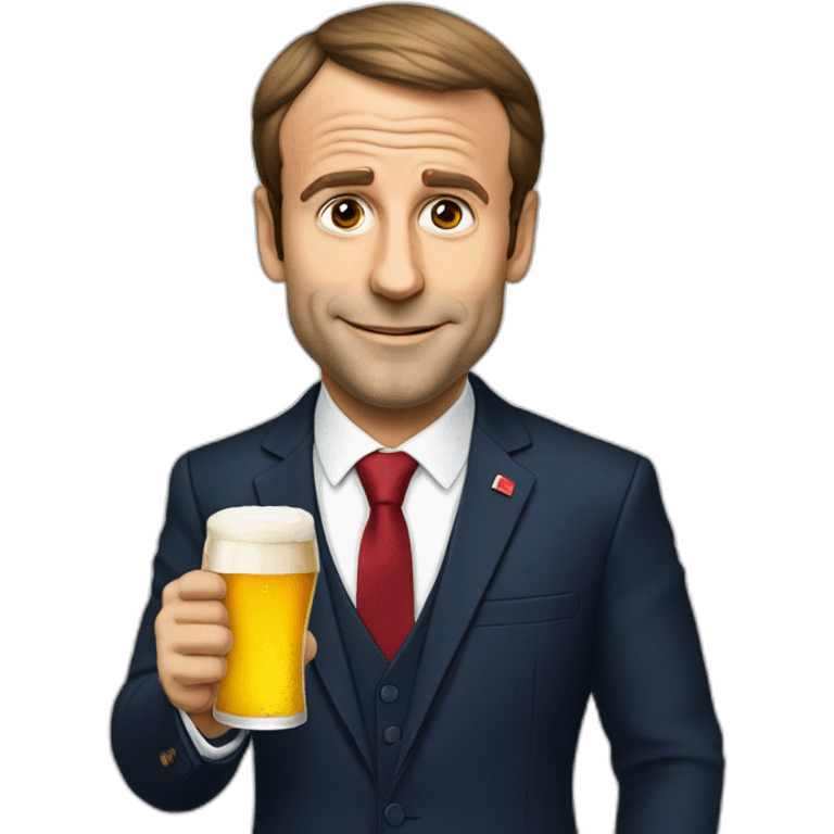 macron avec un bière emoji