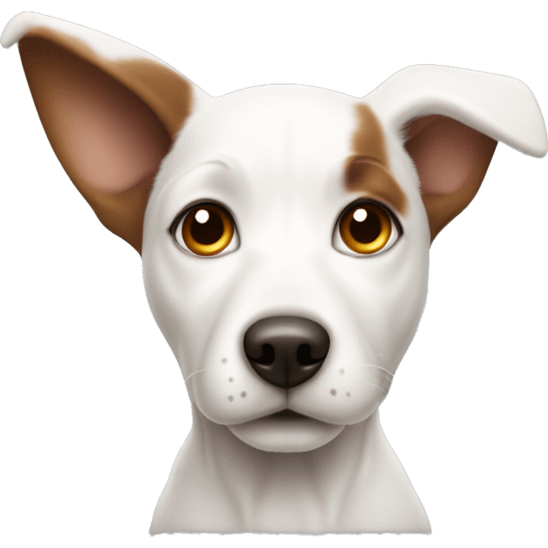 White Puppy with big pointed ears and brown spot on eye emoji