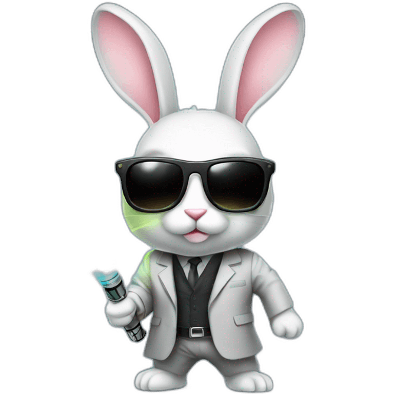 Rabbit with suit and sunglasses and  lightsaber light on completely emoji