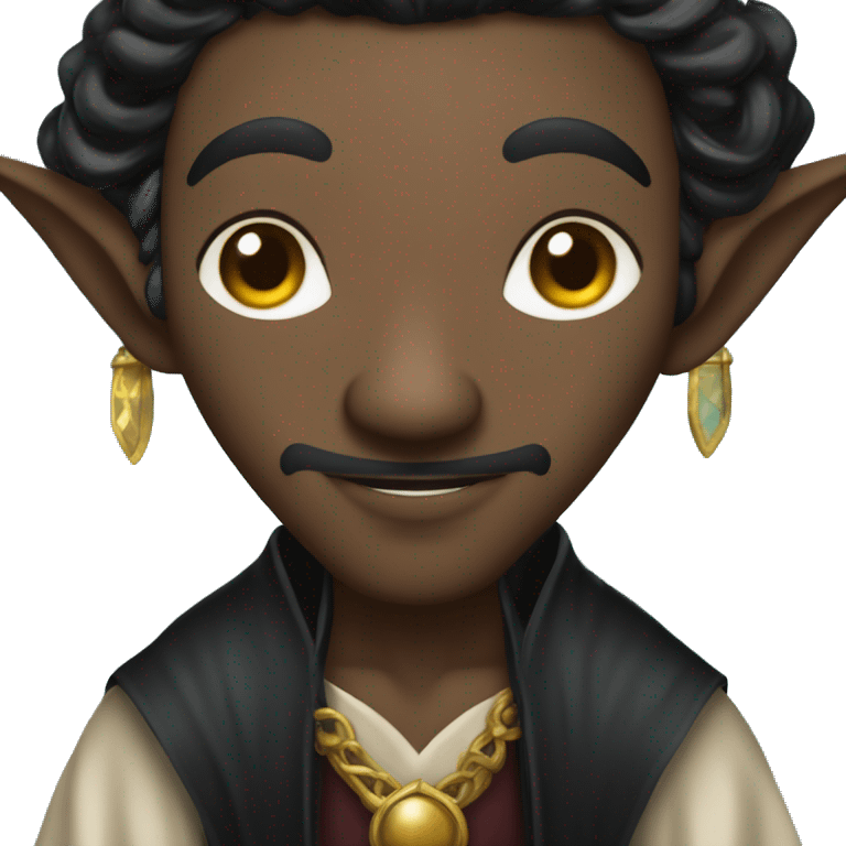  A black male high elf that is a witch fortune teller that has pointed ears with long black curly hair emoji