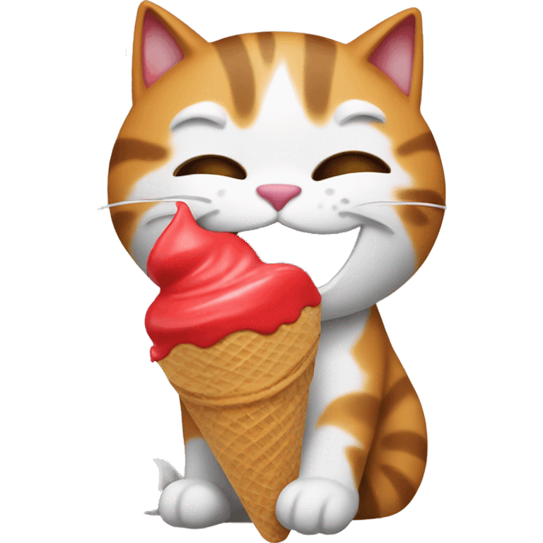 Happy cat eating red ice cream emoji