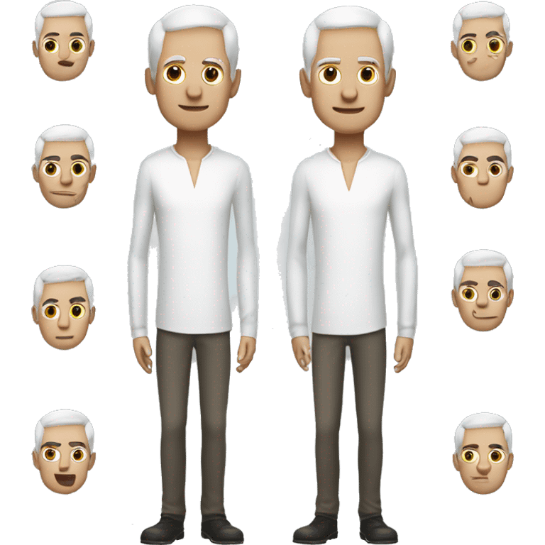 A tall man with white hair and a beautiful shaved face. His upper body and lower body is split in twos emoji