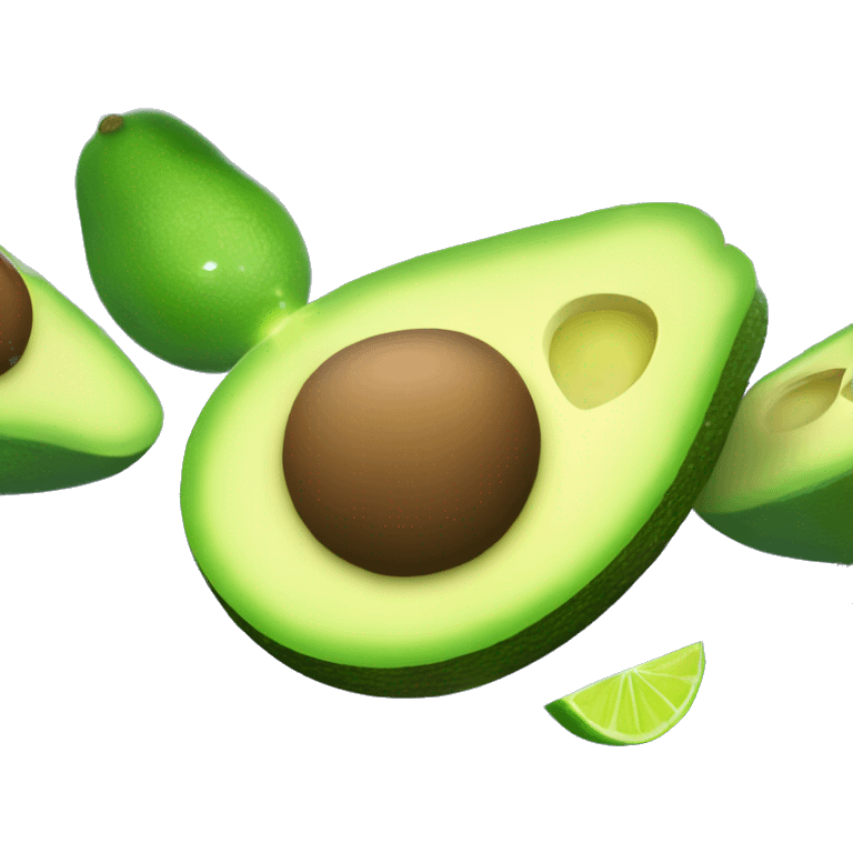 A glowing, sliced avocado with a sparkling seed, surrounded by soft, floating lime slices and small, glowing particles.

 emoji