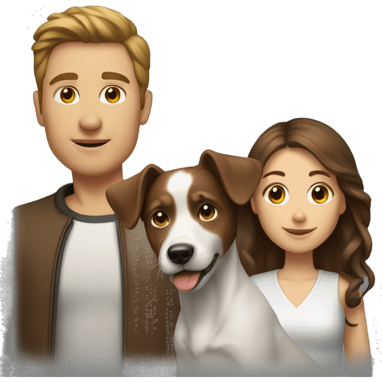 Man brown hair, woman brown hair, white dog emoji