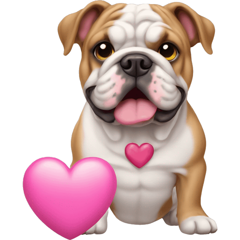 English bulldog and a pink heart emoji