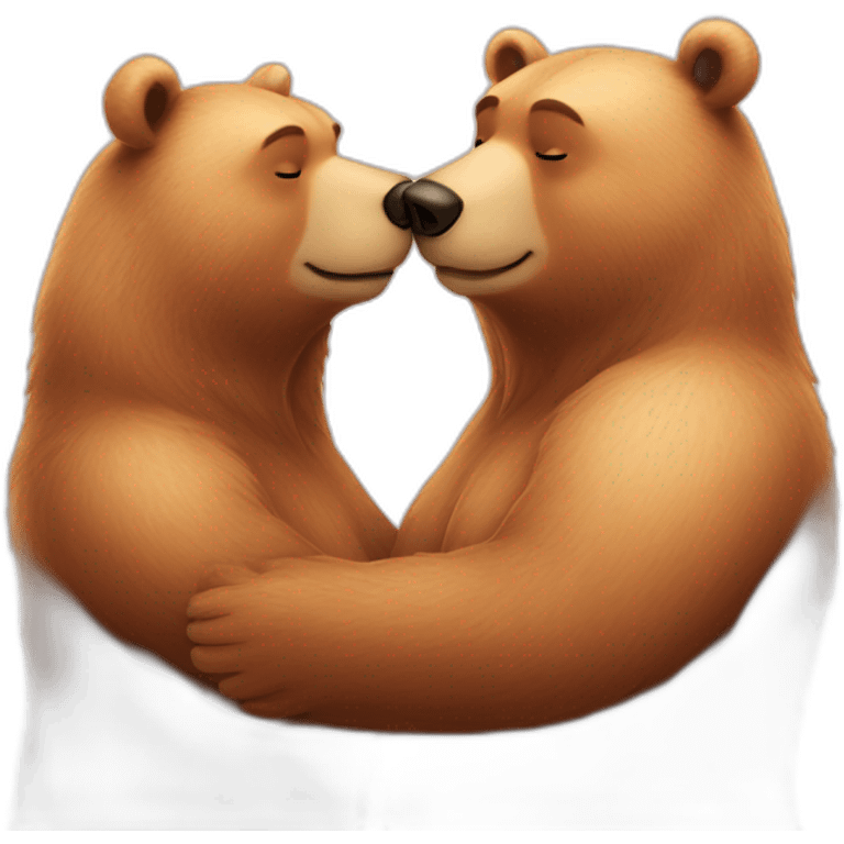 Female bear and male bear kissing, face only, with hearts above them emoji