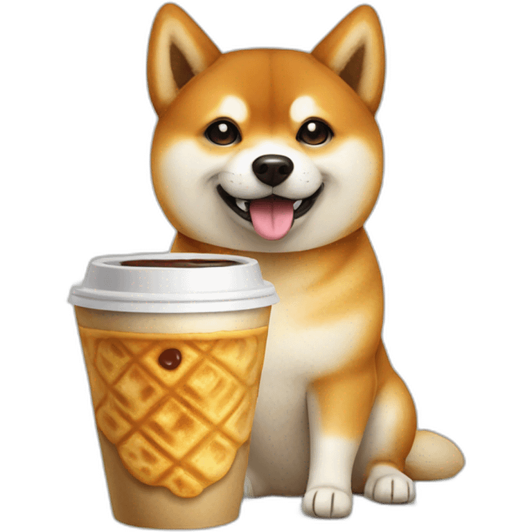 Shiba Inu with a coffee and waffle emoji