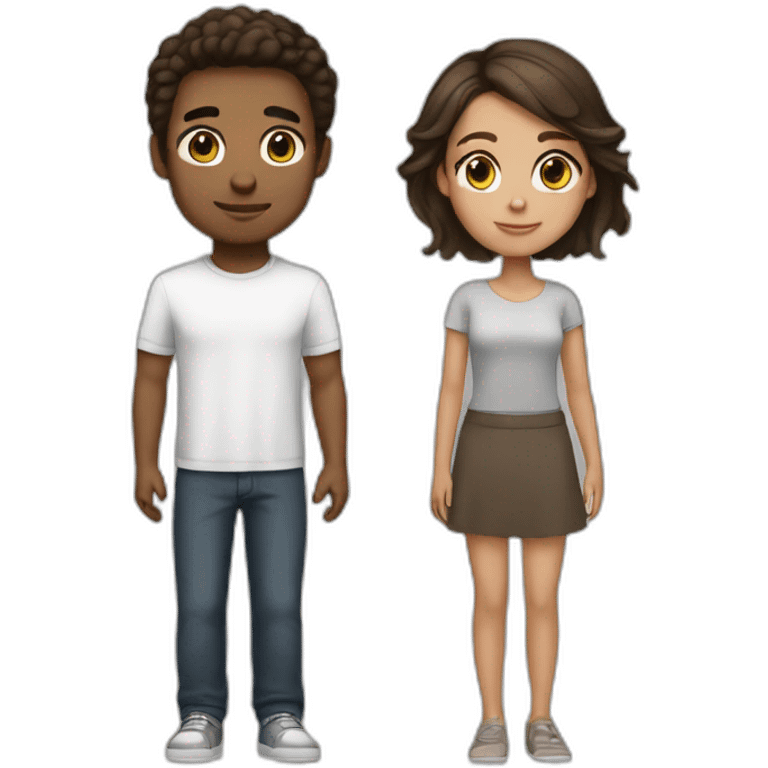 Small emoji mixed race couple brown hair brown eyes black and white emoji