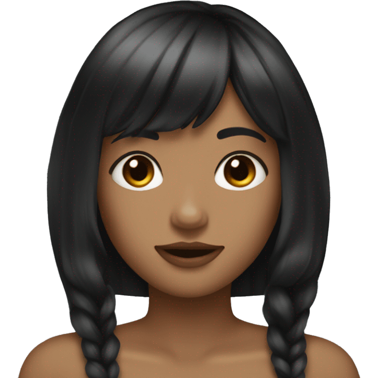 Make skin tone darker and give her long black hair and bangs emoji