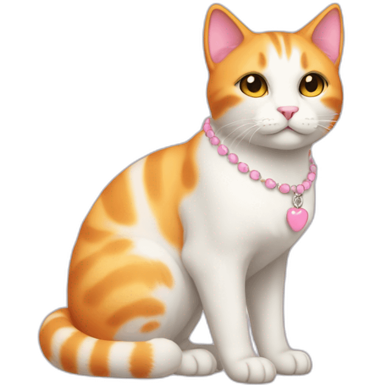 full body white orange cat cute with a small black eyes and a paw pink necklace emoji