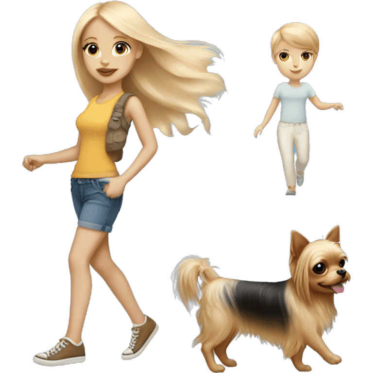 long blonde hair blue eyed girl walking chihuahua and yorkie emoji