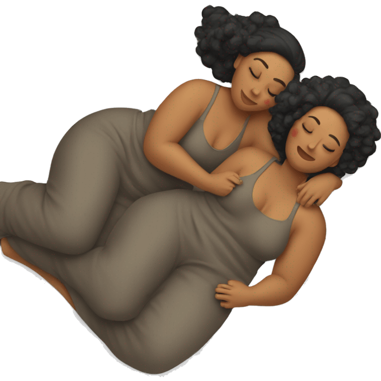 two plus size women sleeping in bed emoji