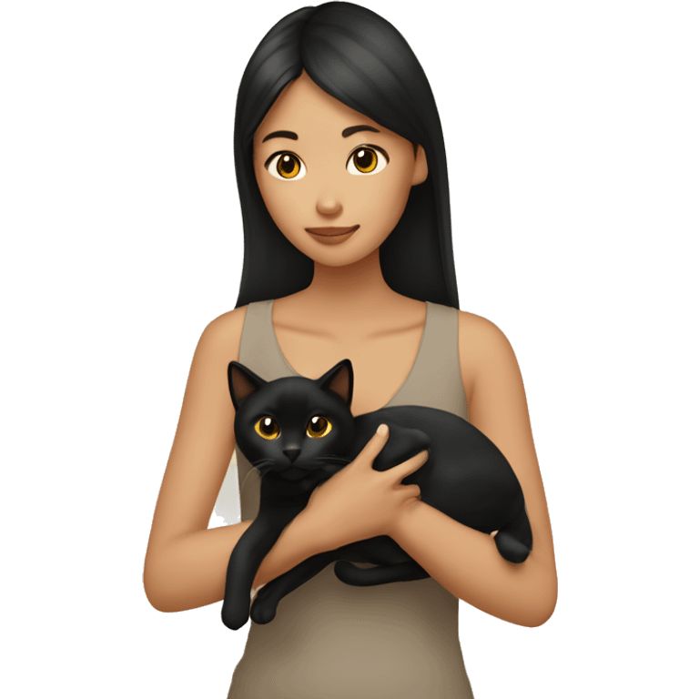  tan Asian girl holding black cat  emoji