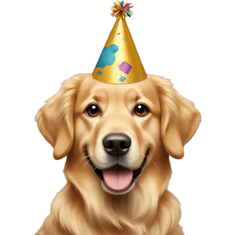 Golden retriever dog emoji with a party hat  emoji