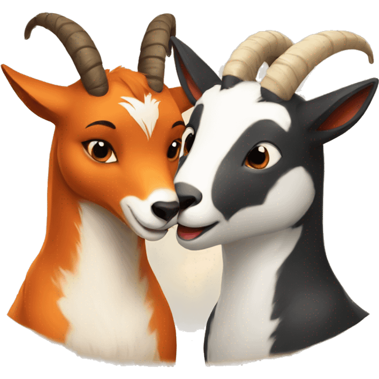 a fox and a goat kissing emoji