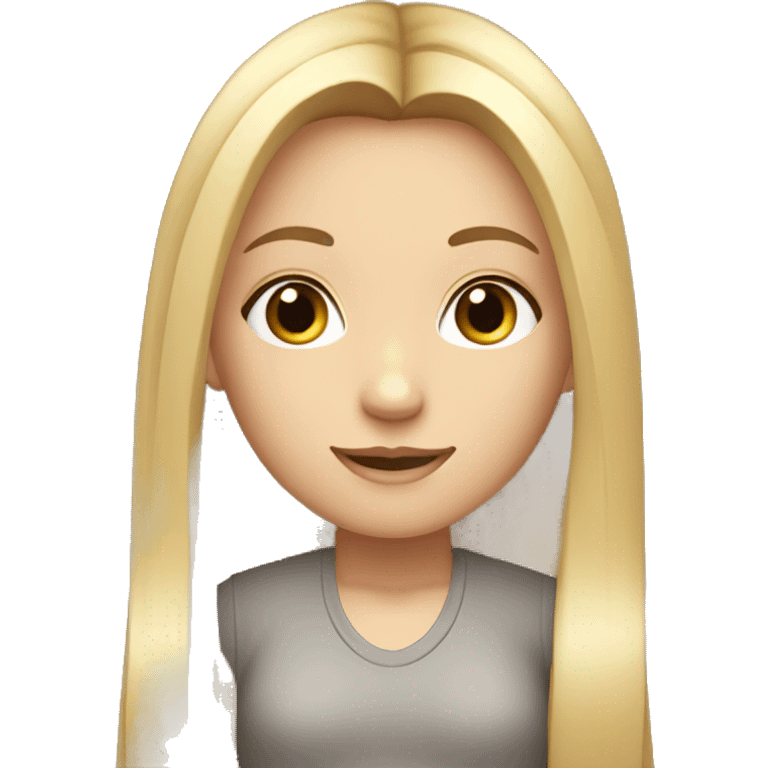 a girl with long straight blond hair with gray eyes and a lotus emoji