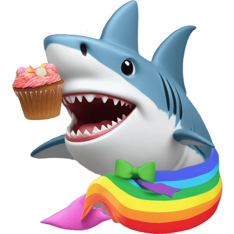 Shark with a top hat grusomly eating a rainbow pride cake at a wedding with horse beaded pigs on a rainbow with meow meow meow meow  emoji