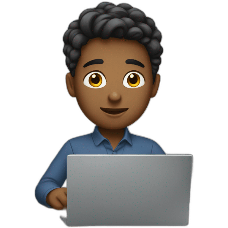 A boy in the office working on a laptop emoji