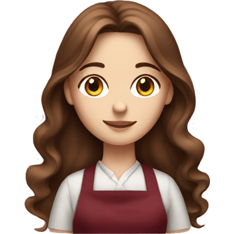 a white girl with long brown hair in a burgundy apron emoji