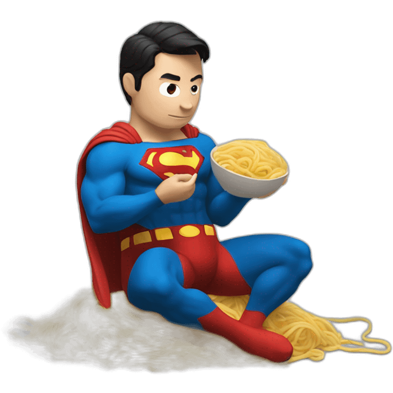 superman eating noodles，squatting on the ground emoji