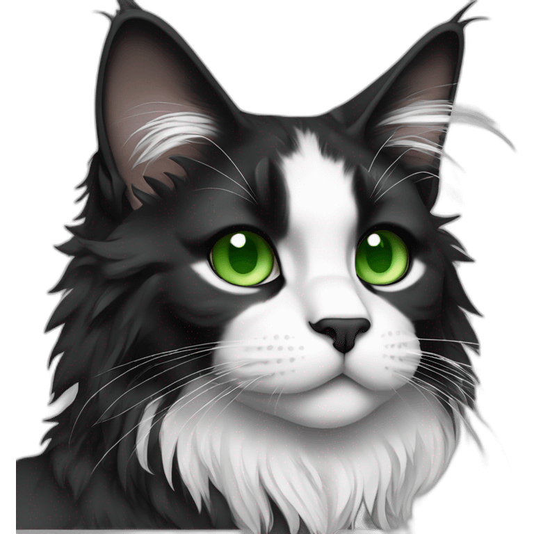 Black and white Maine coon with green eyes full body emoji