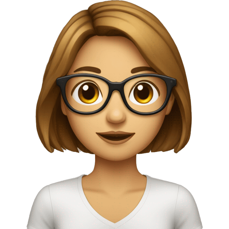 fille avec une coupe au carré chatain avec des lunettes emoji