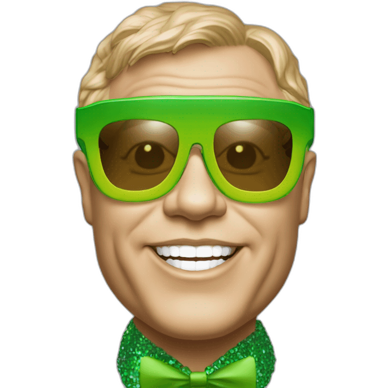 elton john wearing green multi-color oversized square sunglasses with scalloped edges for mardi gras emoji