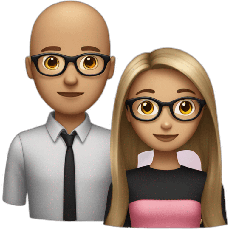 girl with bro2n long straight hair and black round glasses and bald boy emoji