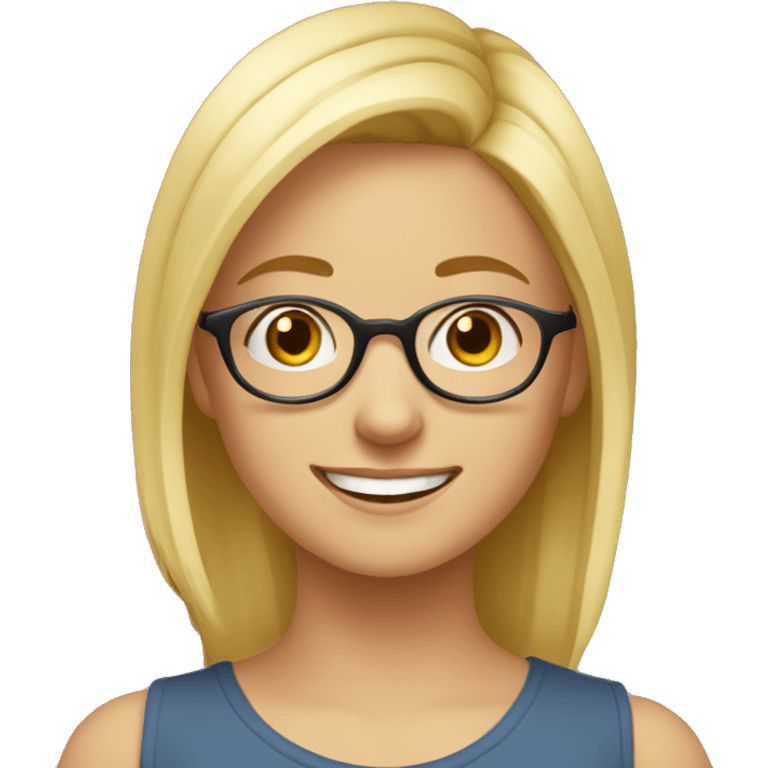 blond teenage girl, round frameless glasses, smiling emoji