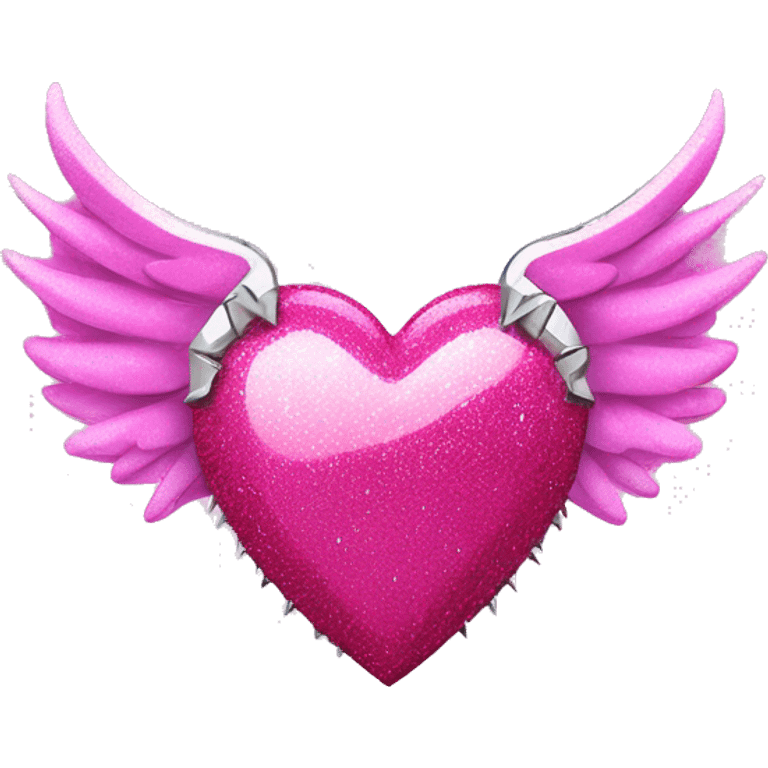 pink glittery heart with chrome spikes and angel wings emoji