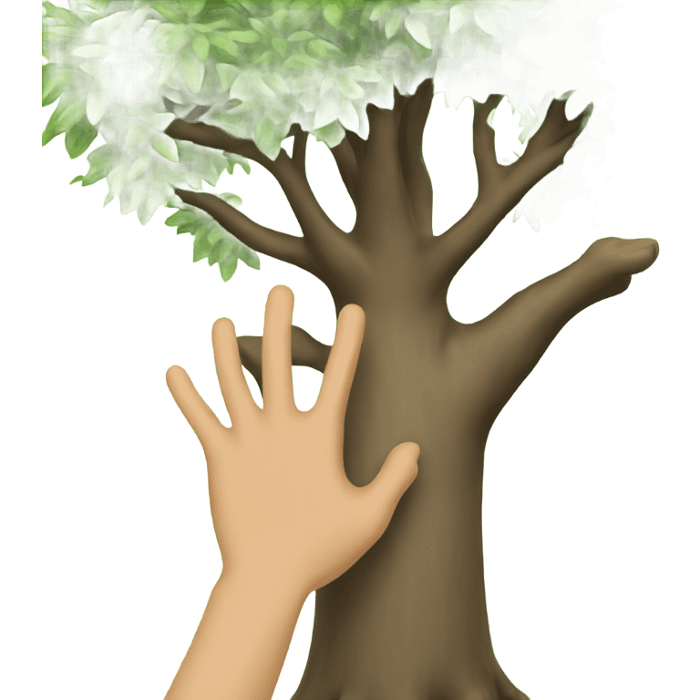 a hand is touching the tree emoji