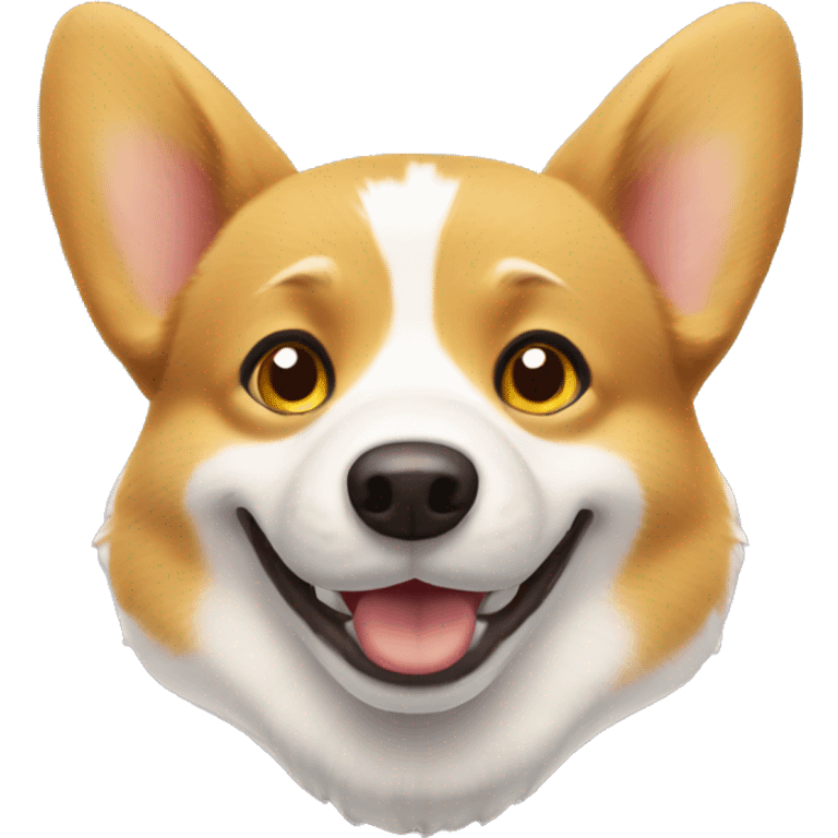 A yellow and white corgi that likes to smile and has brown eyes. Has no tail. emoji