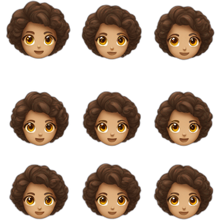 curly brunette girl with shoulder-length hair and brown eyes 5 options with different emotions emoji