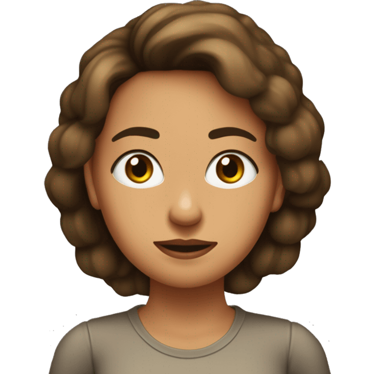 Mujer morocha con pelo lacio y raya al costado, ojos marrones, sosteniendo una remera negra  emoji