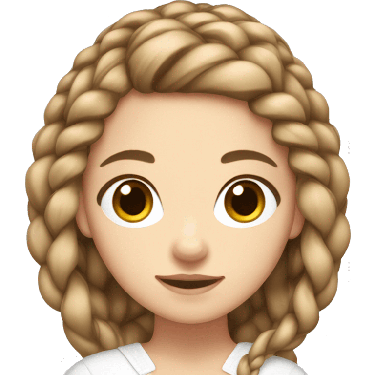 white girl with brown eyes and long light brown hair in a braid wearing a white bow emoji