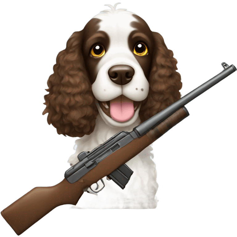 Springer spaniel poodle with rifle emoji