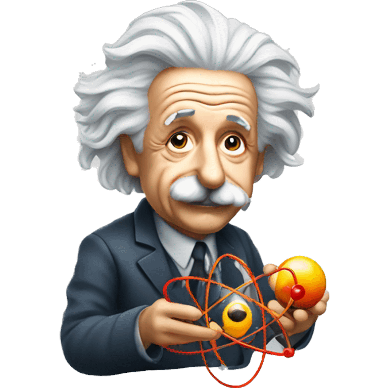 Albert Einstein holding a model of an atom emoji