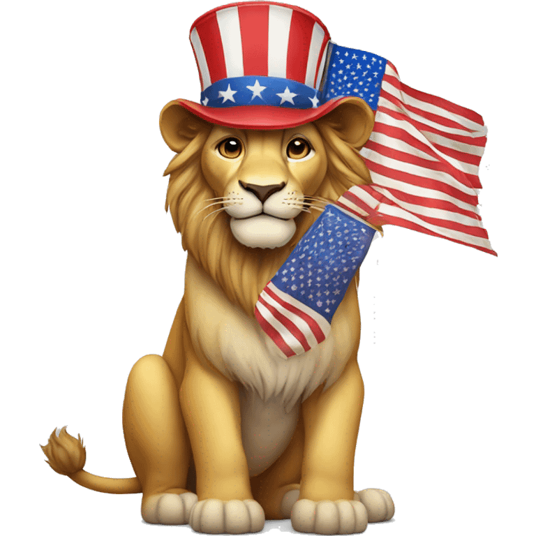 a lion wearing an american flag hat emoji