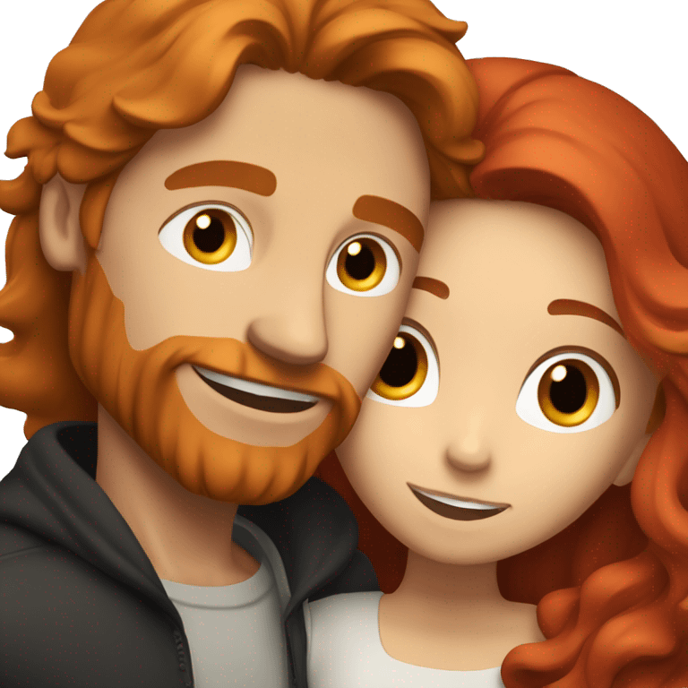 
A girl with long red hair hugs a white black-haired guy emoji