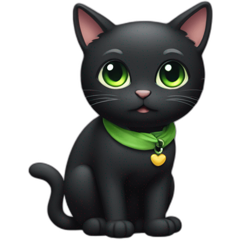 shy small black cat with gree eyes kawaii style full body emoji