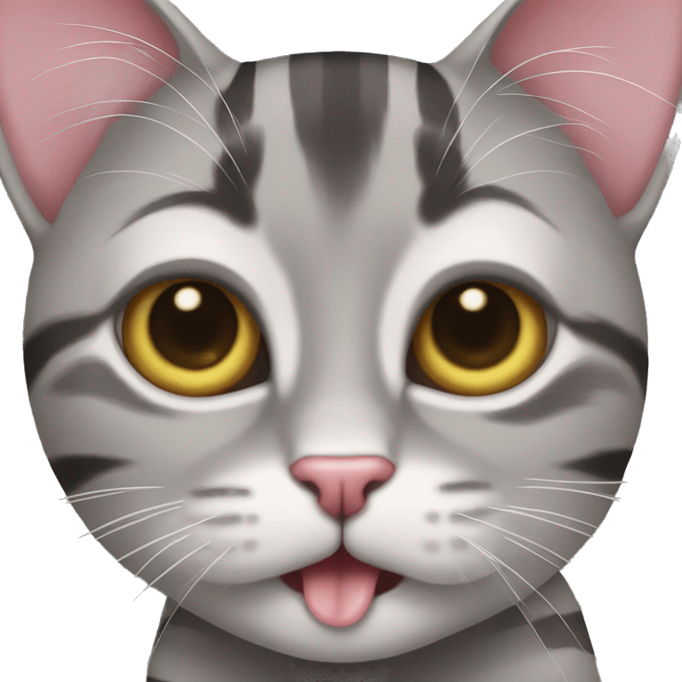 gray striped cat sticking out tongue emoji