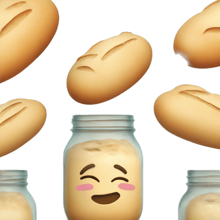 Smiling lump of bread dough in a mason jar emoji