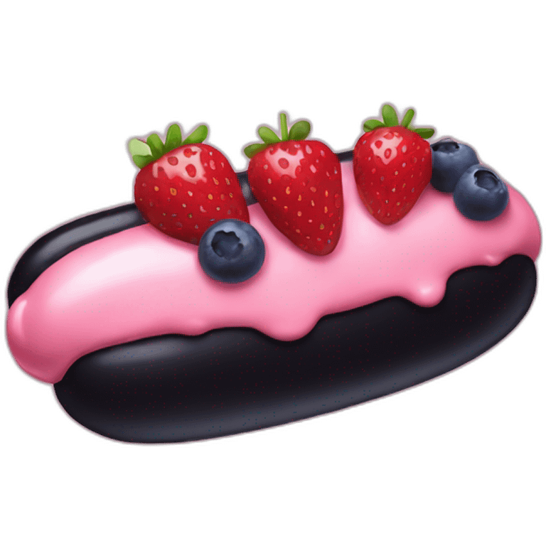 black hotdog with strawberrys, blueberrys and pink cream emoji