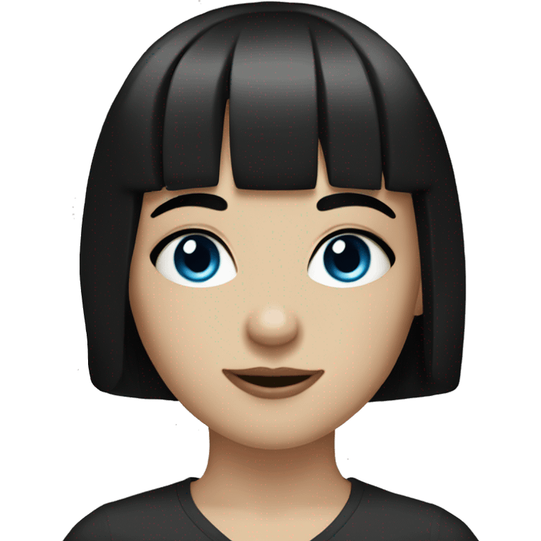 A girl with pale skin, blue eyes and black hair with bangs on the eyebrow emoji