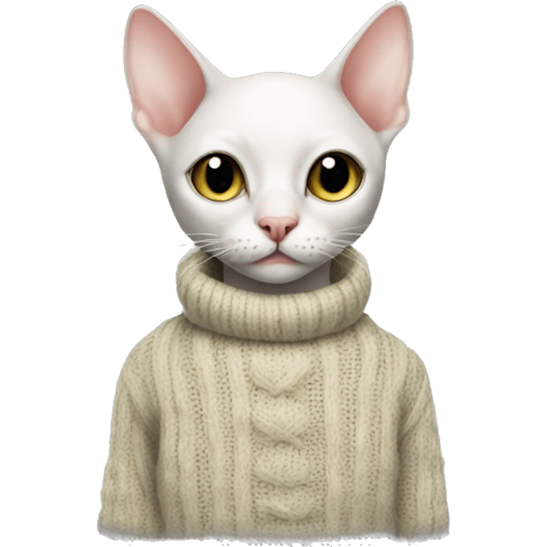 Hairless cat with sweater that says gin emoji