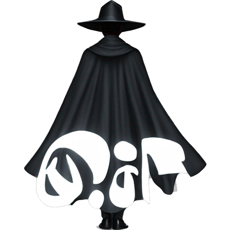 back profile of black magician, cape that says Dior, text Dior on the cape emoji