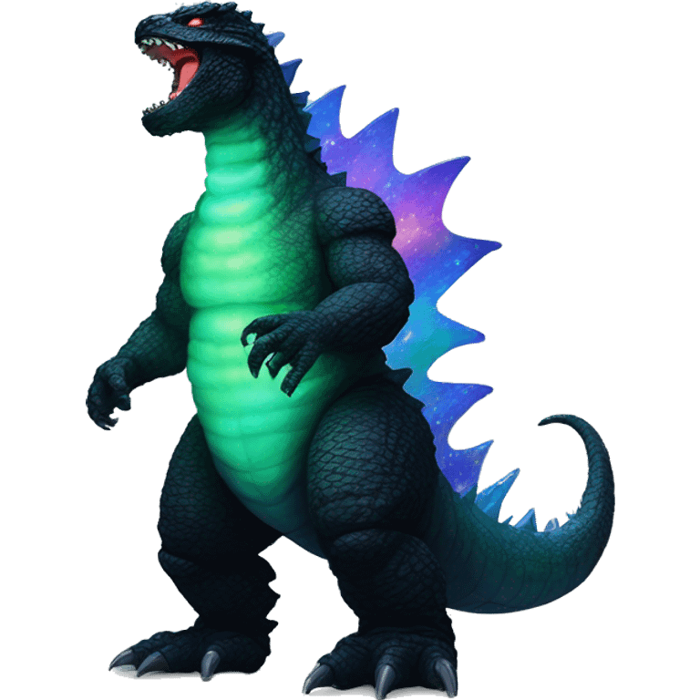 Dark iridescent godzilla glowing emoji