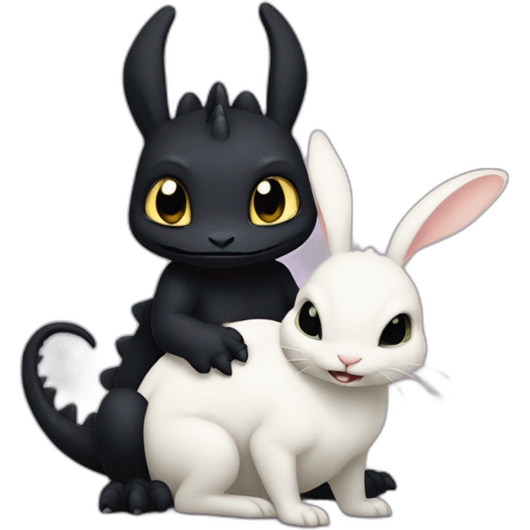 Toothless the dragon holding a white bunny emoji